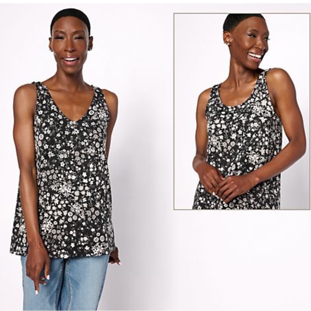 Cuddl Duds Seriously Soft Reversible Tank Black Ditsy Medium EUC